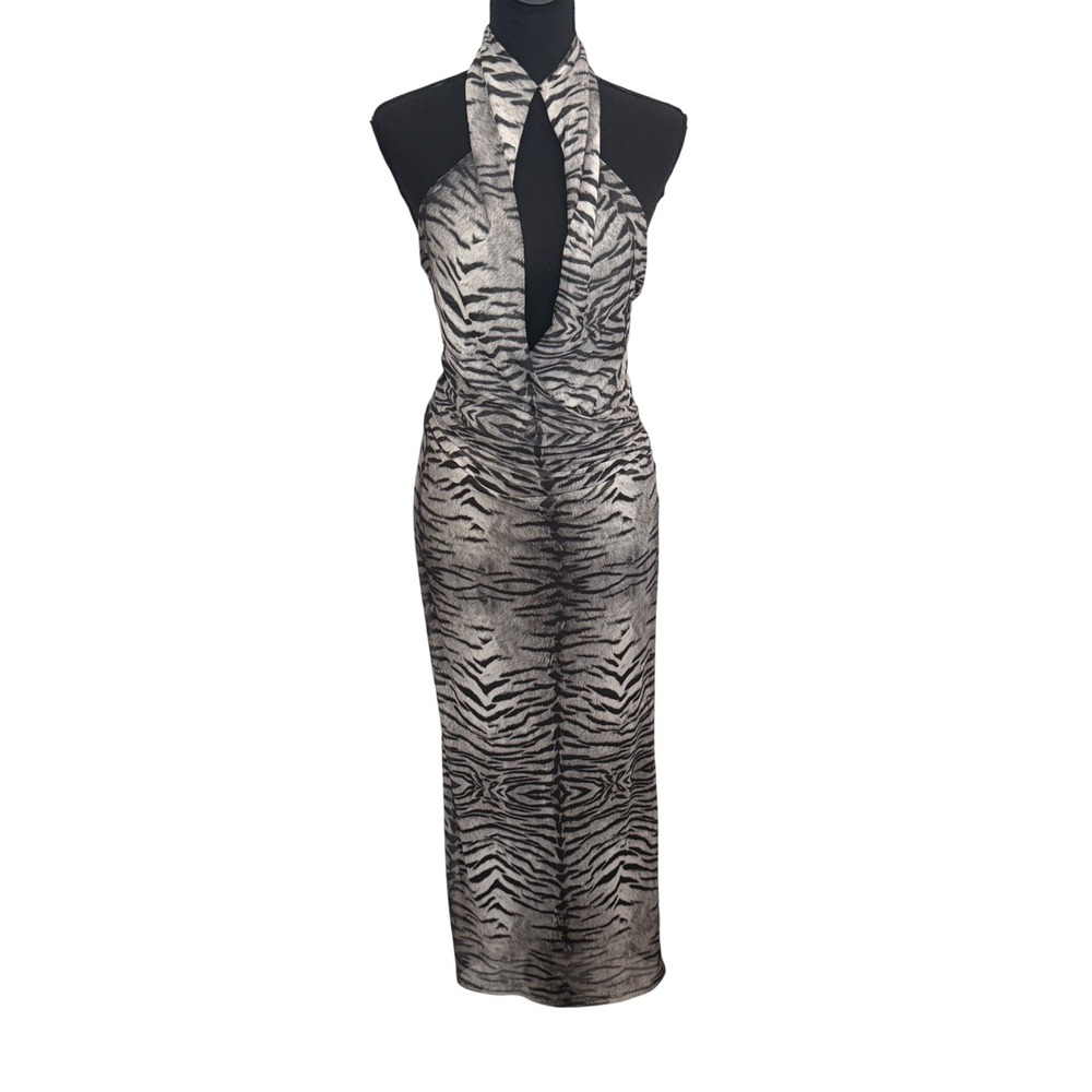 ZARA Womens Tiger Animal Print Halter Maxi Dress Size M Mob Wife Resort Vacation